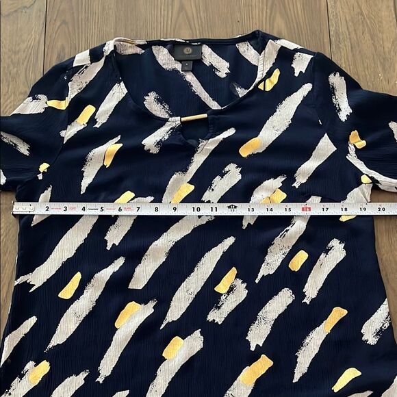 JM Collection Navy Tunic with Gold and White Patterns - Picture 6 of 7